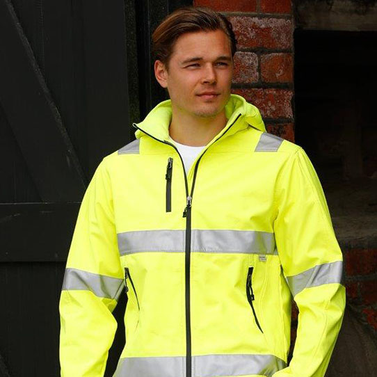 A man wearing a neon work apparel